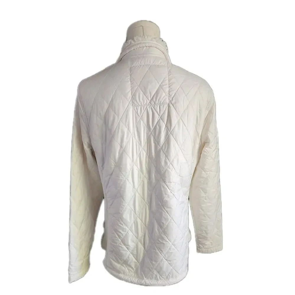LL Bean Quilted Stretch Sides Thinsulate Sherpa Lined Jacket Womens Medium Ivory